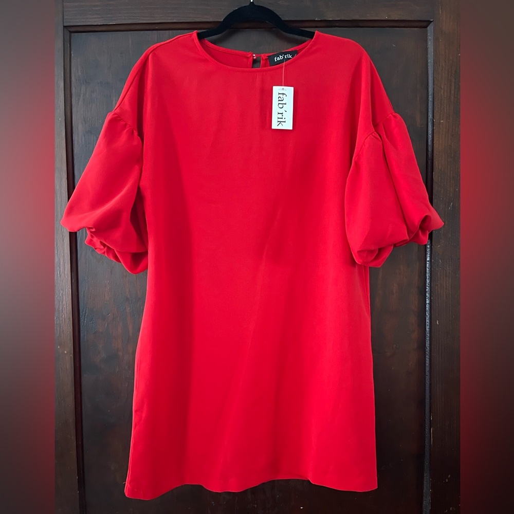 Red Puff Sleeve Dress | fab’rik | Size Large